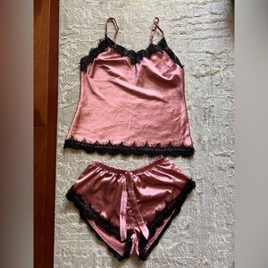 Lace Pajamas Set Cute Silk Lingerie Cami Sets Satin Nightie 2pc PJs Lounge Set